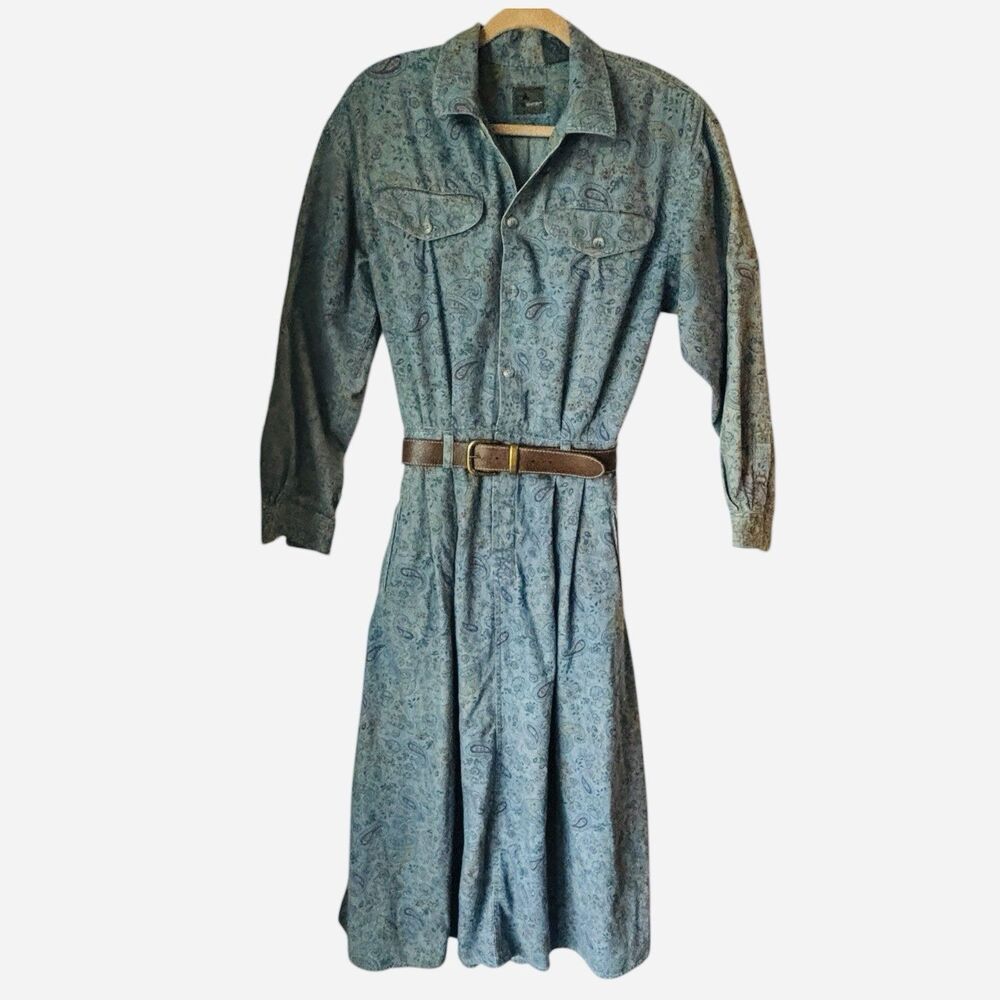 Vtg 90s Liz Claiborne Lizwear Denim Shirt Dress Midi Western Cottagecore S/M